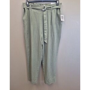 Anne Klein Linen Blend High Rise Ankle Pants Sage L NWT Belted